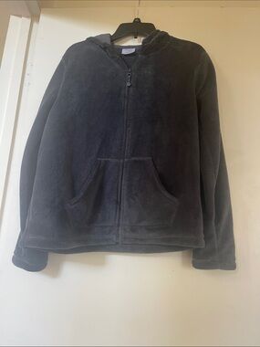 Danskin Youth Cozy Hooded Zip Fleece Jacket - Dark Gray Size L (12-14)